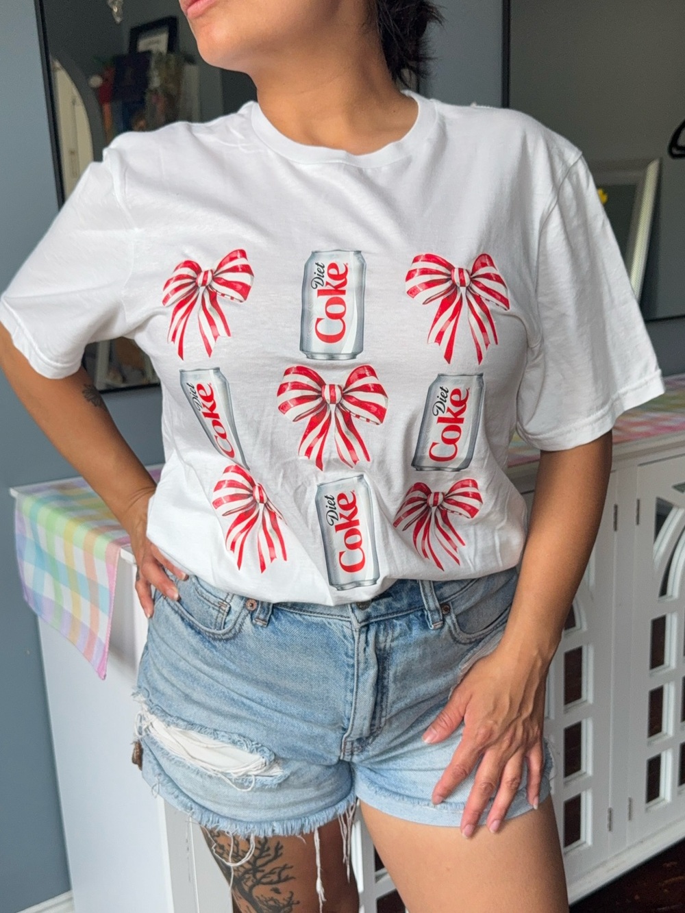 Red Striped Bow and Diet Coke Graphic Tee